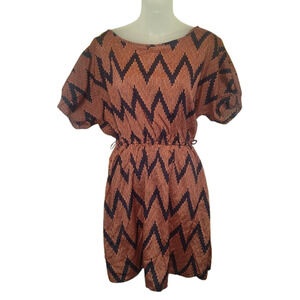 Andree Women's Black Orange Zigzag Printed Short Sleeve Casual Dress Size M BG28
